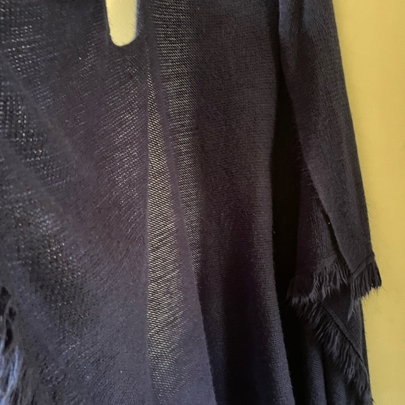 navy blue super soft long midi length fringe sweater vest sleeveless coat - Picture 5 of 5